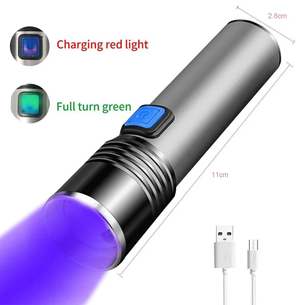 Uv Led Flashlight Blacklight Flashlights Torches 395nm Violet Ultraviolet Aluminum Portable 3-light-modes Usb Recharge Detection