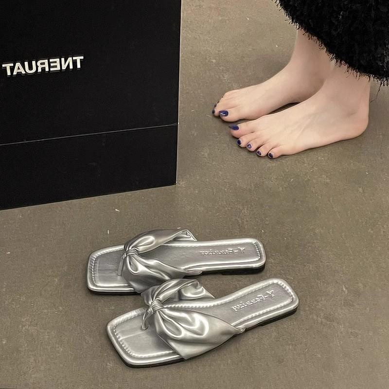 French toe beach shoes summer new wear casual women cool slippers fashionable versatile flat one-word slippers
