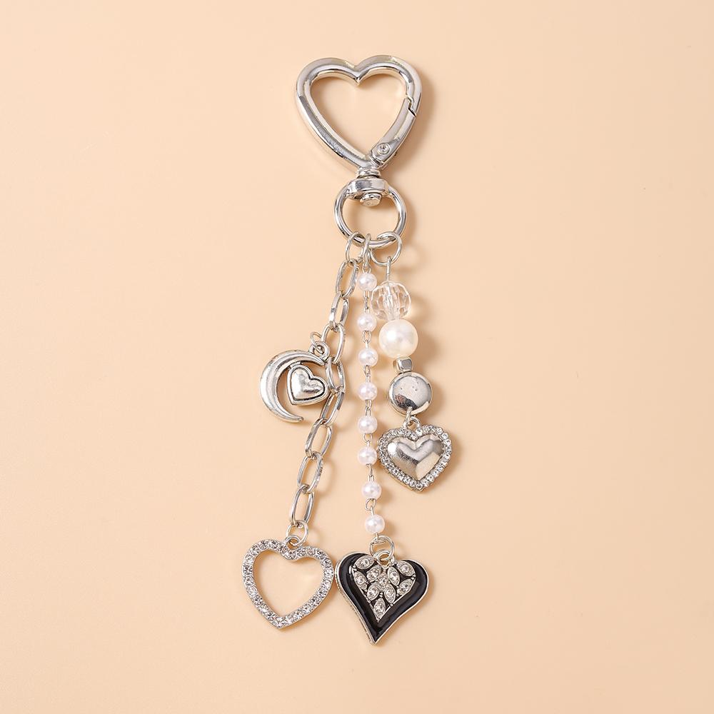 Cute Crystal Love Heart Keychain Women Girls Pear Beaded Key Ring Pendants for Women Girls Handbag Decor DIY Jewelry Gifts