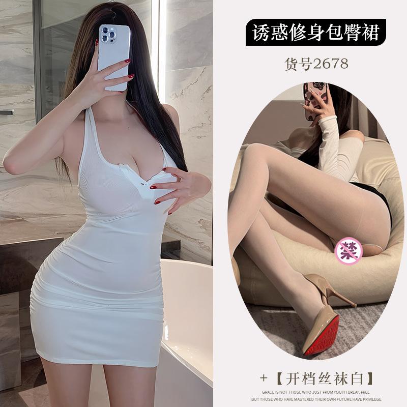 New milky pure desire sexy halterneck open backpack hip skirt hot girl thin woman dress
