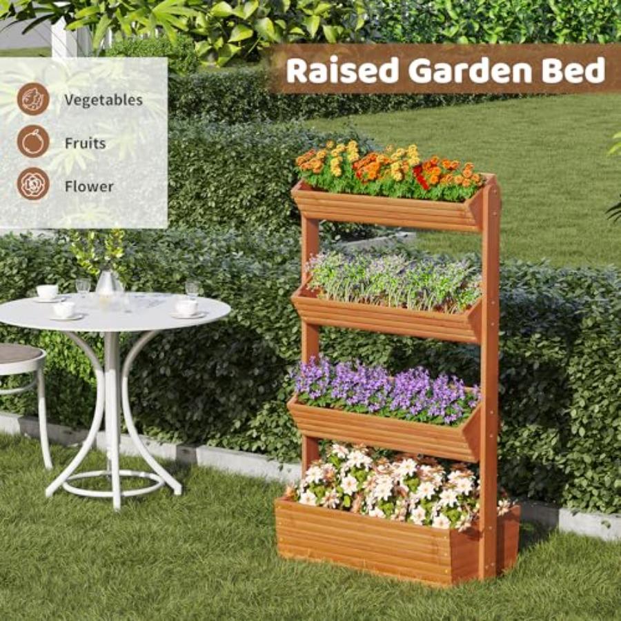 Wooden Raised Garden Bed Vertical Planter Box Freestanding Plant Stand for Indoor Outdoor Plants Herbs Flowers Vegetables Garde