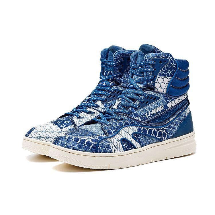 Li-Ning 1990 Retro Trend High-Top Skate Shoes Men Sneakers Strait-Blue ALFR091-1