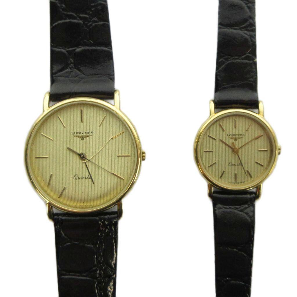 Used LONGINES Pair Watch Quartz Watch Round Leather Belt Logo Gold Color GY18 /MQ