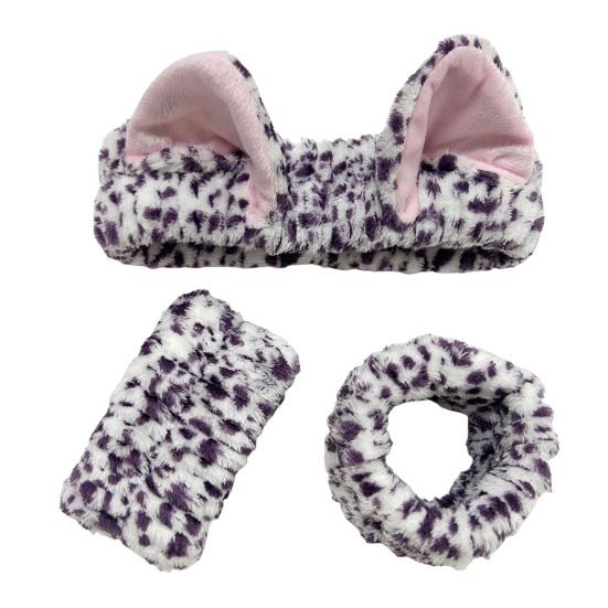 2Pcs/Set Women Hairband Wristband Set Cartoon Cat Ear Decor Soft Breathable Fabric Headband Wristband Set