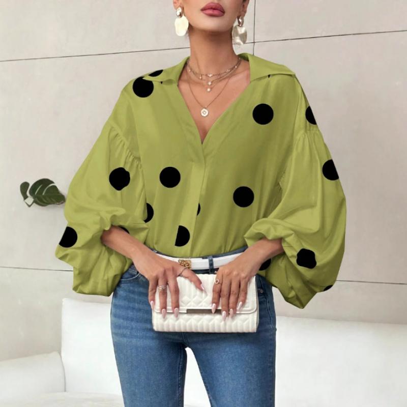 2026 New Fashion Casual Women's Polka Dot Loose Bubble Long Sleeve Loose Top