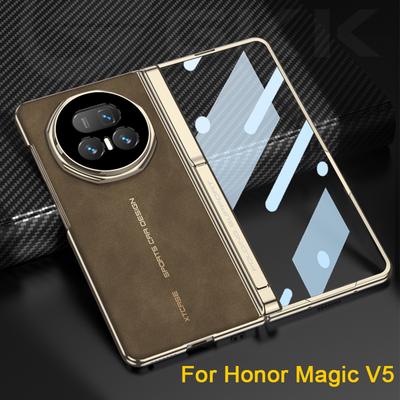 Mattes Leder Magnetischer Scharnier Ständer Hülle Für Honor Magic V5 Kabellose Ladung Vorderer Bildschirm Glasabdeckung Für Honor Magic V5 Hülle