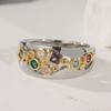 Vintage Two Color Inlaid Multicolored CZ Women's Ring Geometry Hollow Daily Wear Party Jewelry