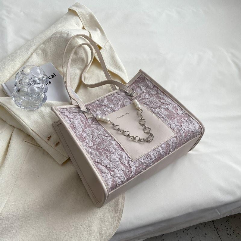 

Stylish Blue Pu Tote Bag For Women With Spacious Design And Unique Beaded Accents Perfect For Daily Commutes Pink