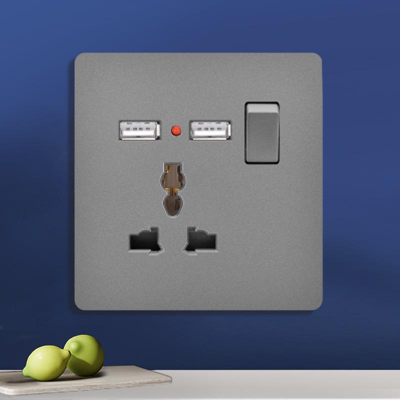 Priză UK 13A pentru perete gri cu încărcător Type-C și USB