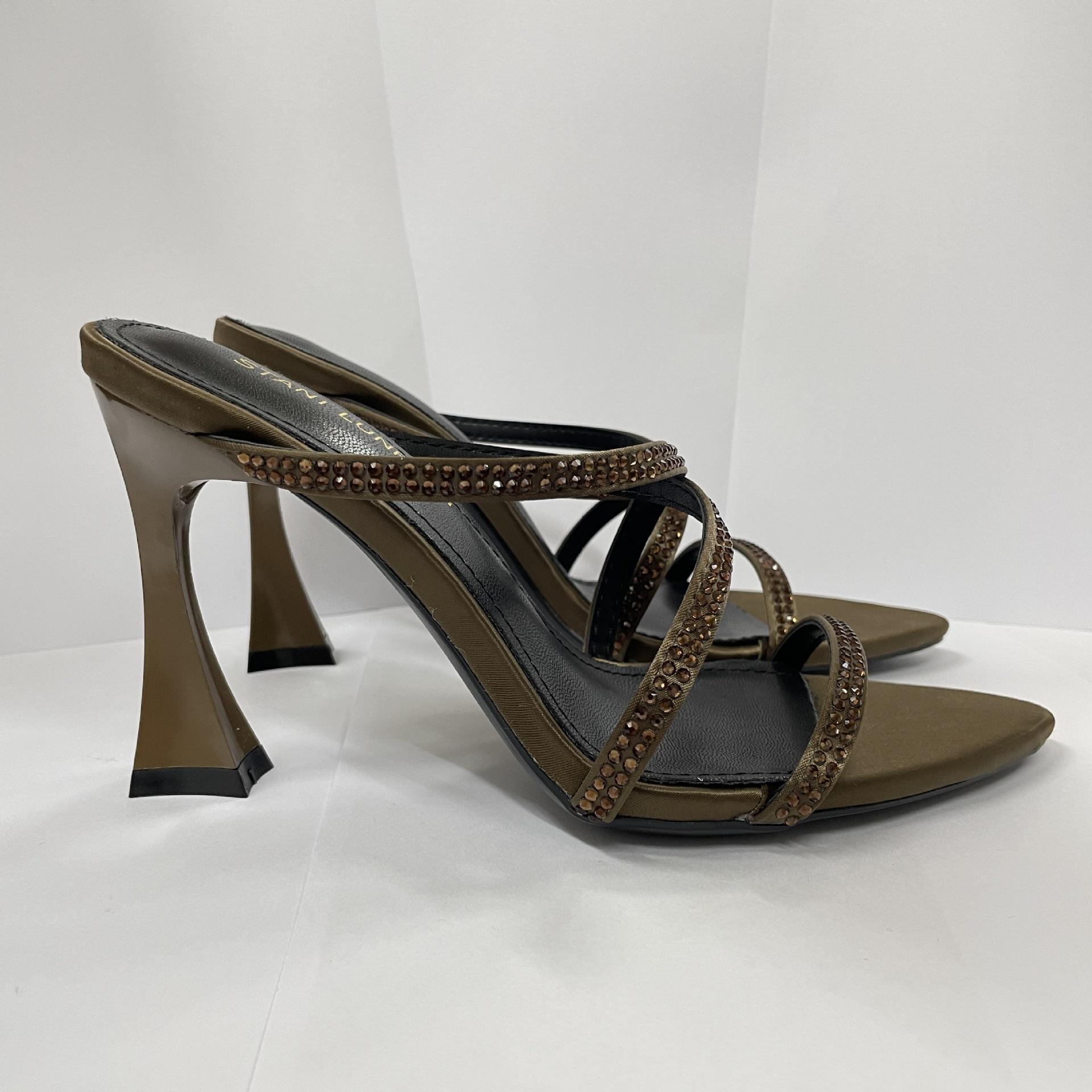 

2025 летние крестообразные босоножки с открытым носком, стразами и острым каблуком, носите крутые шлепанцы в стиле королевской сестры, сексуальные босоножки на высоком каблуке 40