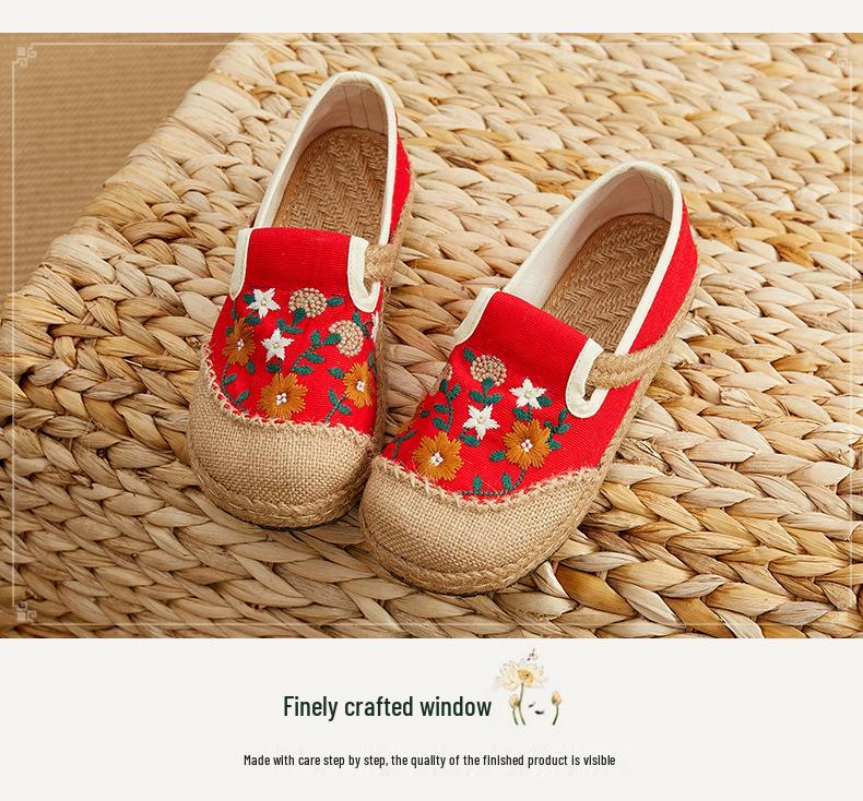 2025 Spring Women's Ethnic Style Linen Embroidered Low-Top Flats
