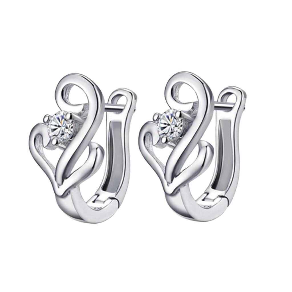 Yi Hua Women's Silver Heart-Shaped Note Stud Earrings