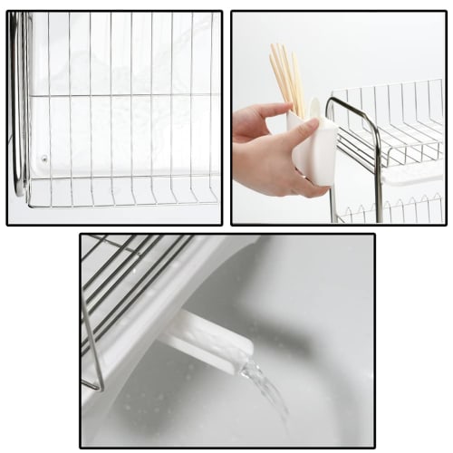 Stainless Steel Dish Drainer, 2-Tier, Rust-Proof, Automatic Drainage, Dish Drainer, Dish Rack, Plate Holder, Pot Lid Stand, Chopstick Holder, Cutting