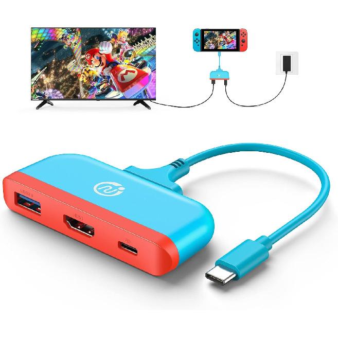 NEWDERY Switch Dock for Nintendo, Switch Docking Station for TV, Type C to 4K HDMI Hub Switch TV Adapter, Portable Travel PD Charging Dock for