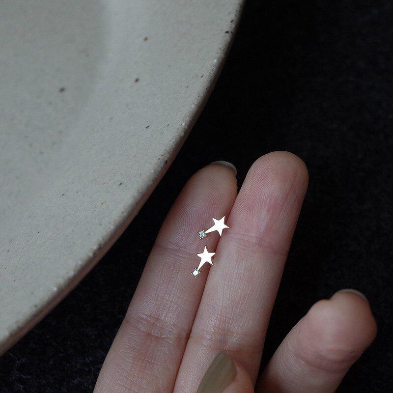925 Sterling Silver Star Zircon Stud Earrings Women 14K Gold-Plated Fashion All-Match Student Jewelry
