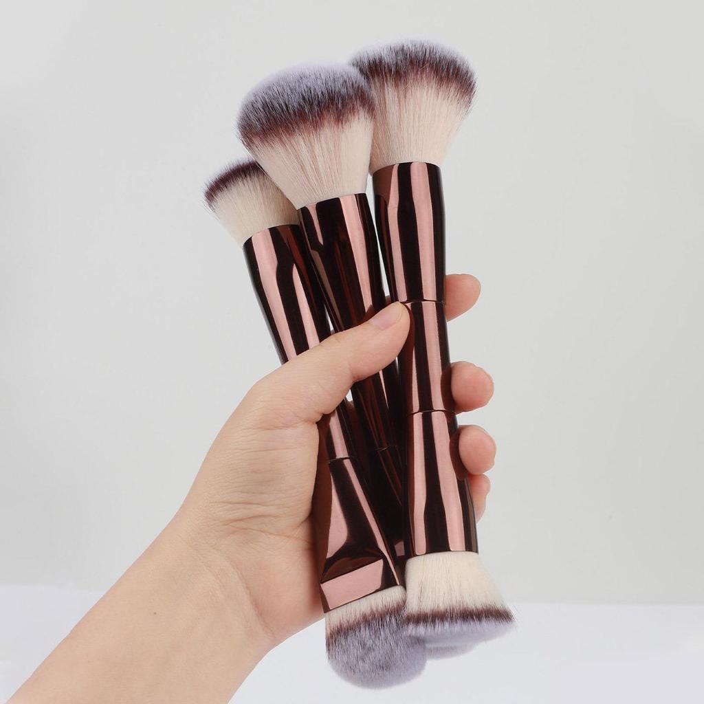New Double-Headed Foundation & Contour Makeup Brush with Soft All-Aluminum Tube Design