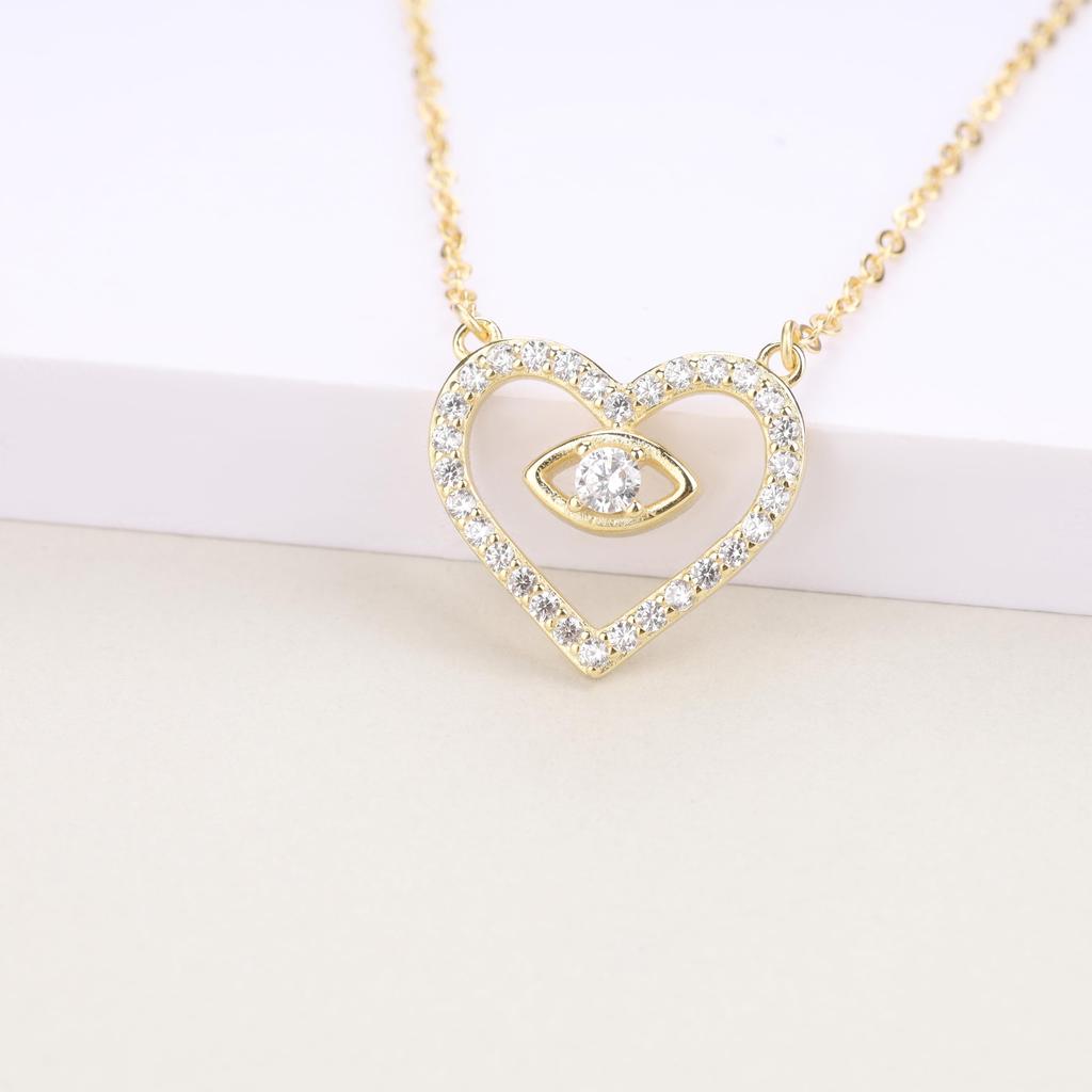 [GAVU] [Garb] 14K Gold Sterling Silver 925 CZ Evil Eye Heart Necklace for Women