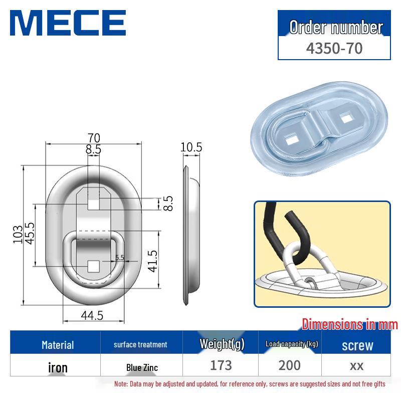 Heavy Duty D-Ring Truck Bed Tie-Down Hook with Triangle Latch