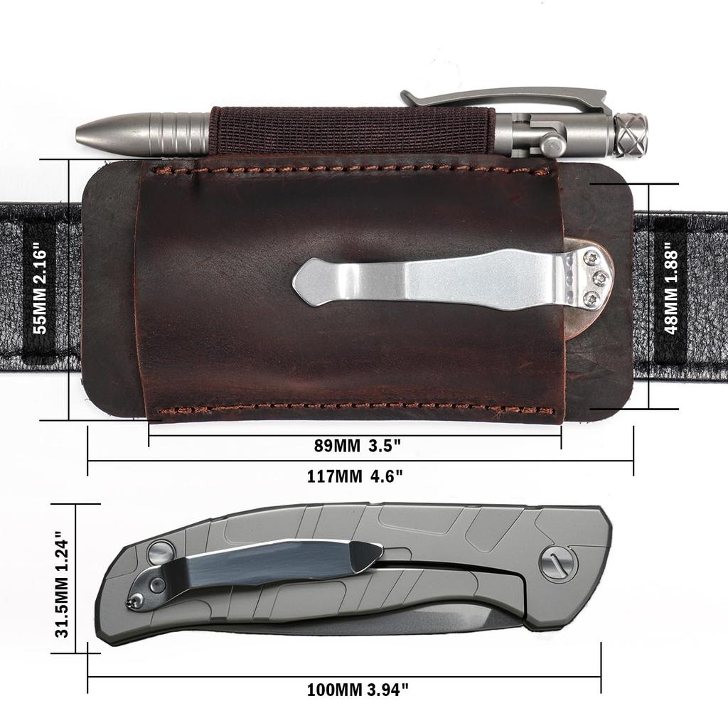 VIPERAED PJ33 Leather Knife Sheath for Pocket Knife Pocket Knife Horizontal Leather Knife Belt Holder Belt, Holster, Sheath, (Brown)