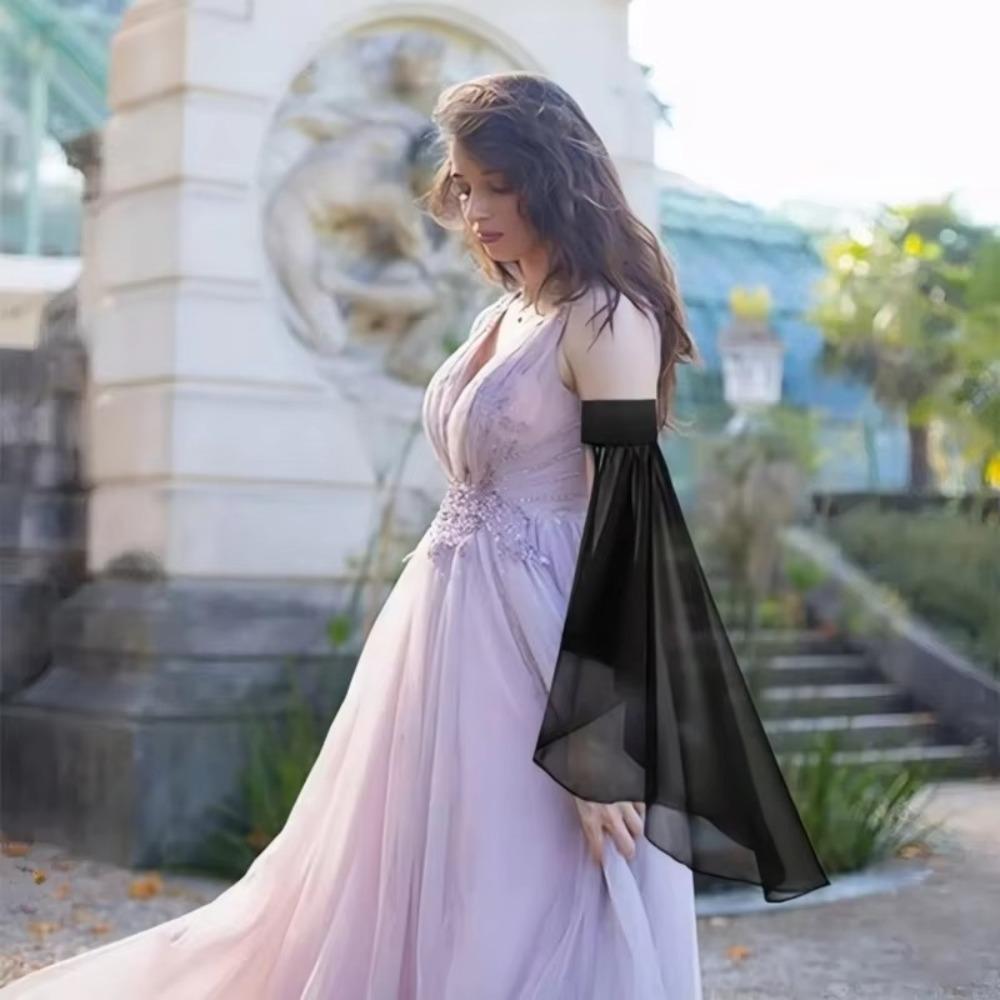 Long Tulle Chiffon Luxurious Gloves Long Arm Warmers Simple Detachable Sleeves  Costume