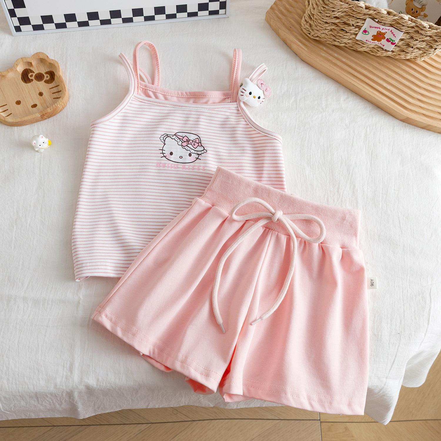 Girls Summer Fake Two Piece Camisole Shorts Set Baby Fashionable Cute Two Piece Outfit 90cm