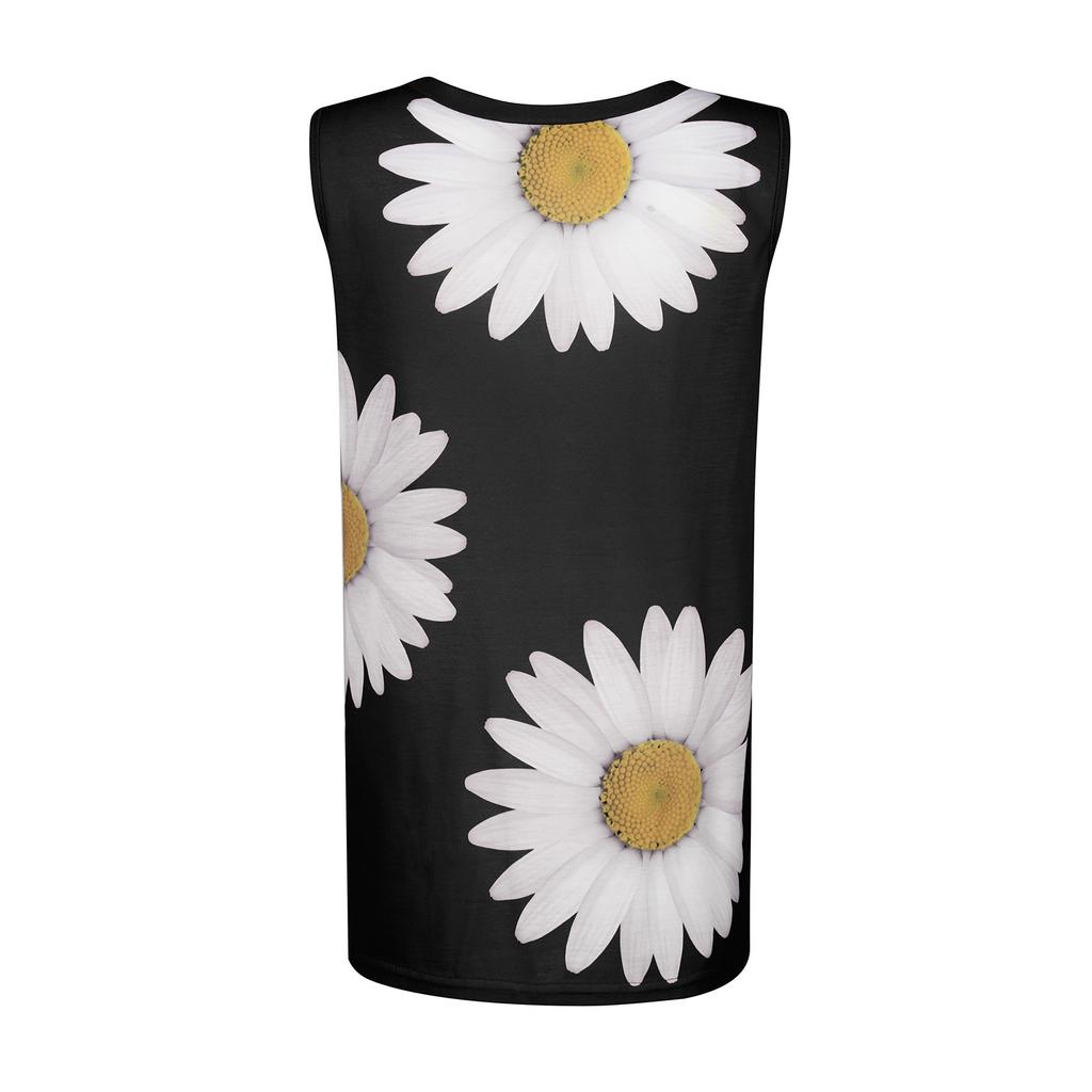 Women's Printed Tank Top Casual Loose Chrysanthemum Sleeveless Round Neck Top