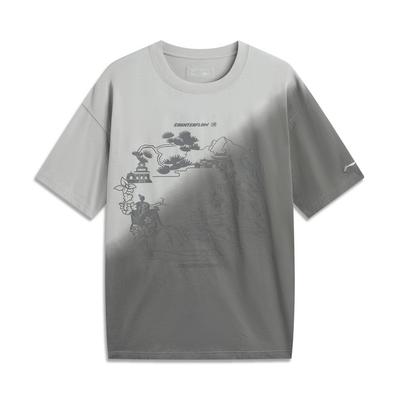 Li Ning CF Outdoor Series Scenic Letter Round Neck Breathable Versatile Loose Short Sleeve T-Shirt Men T-Shirt Asphalt-Gray ATSV193-5