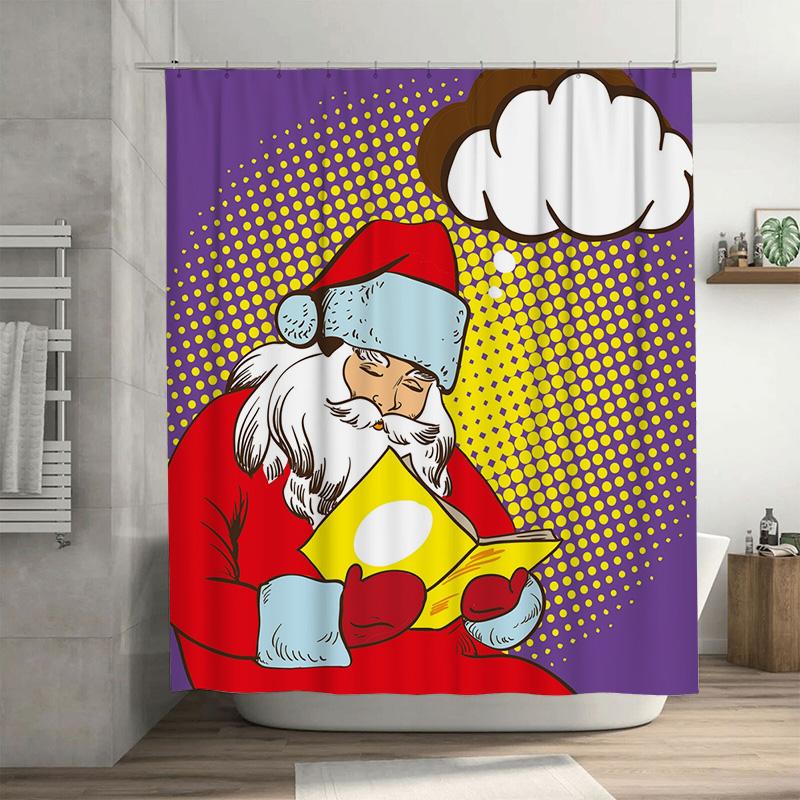 TU Santa Claus Shower Curtain Christmas Bathroom Decor Festive Holiday Print Waterproof Backdrop Xmas Party Supplies