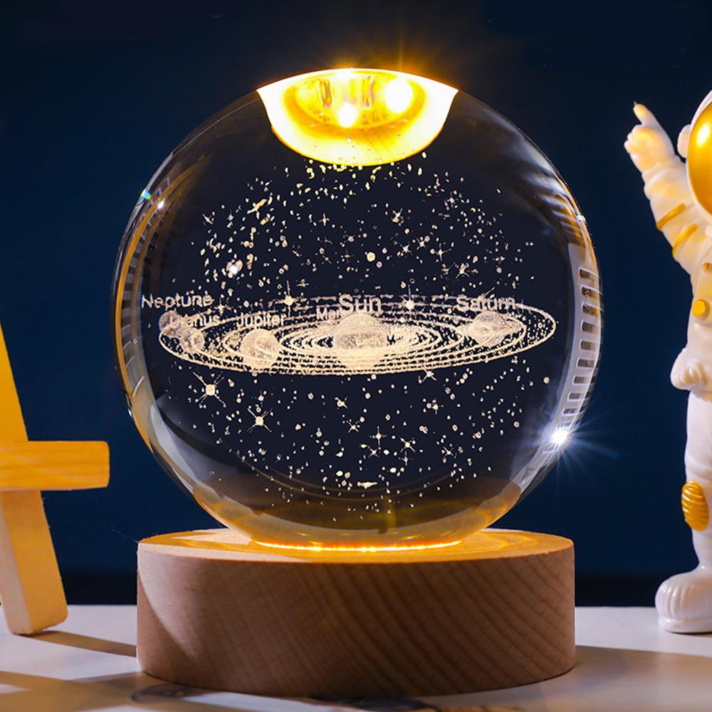LED Crystal Table Lamp 3D Moon Galaxy Globe Night Light 16 Color Changing Wooden Base Ideal Birthday Gift for Teens Boys & Girls