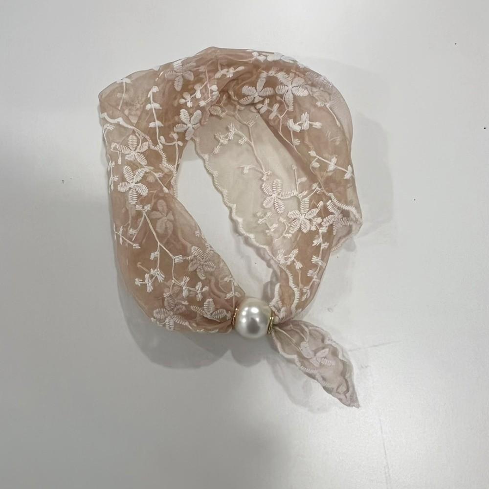 Snap Closure Pearl Lace Neck Scarf Adjustable Shirt Collar Scarf Spring Season