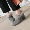 Autumn medium heel short boots women's boots fluffy neckline large size - metal beads Chengdu women's shoes