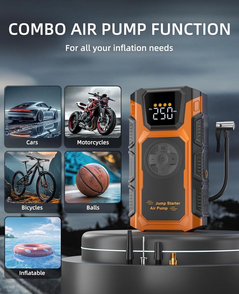 Jump Starter with Air Compressor, 5500A 12V Portable Car Booster Pack, 150 PSI Tire Inflator for Vehicles up to 9.0L Gas Engine