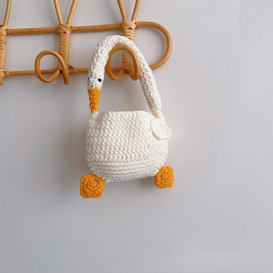 

Cute Kids Swan Hand Bags For Girls Mini Tote Bag Knitted Kawaii Toddler Purses And Handbags Baby Accessories Bag Gift