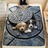 1PC Manhole Cover Animals  Print FlAannel Blanket, High Quality Comfortable for All Seasons, Home Decor, Warmth and Comfort
