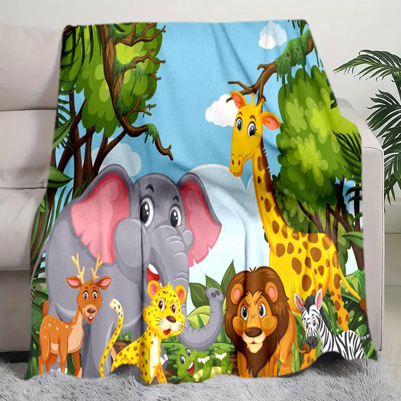 Jungle Animal Friends Plush Blanket Suitable All Seasons Soft Comfortable Sofa Office Nap Travel Birthday Gift Christmas Present