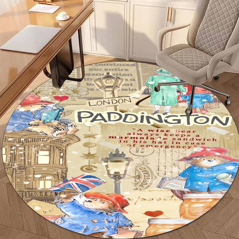 Paddington Bear Printed Round Rug Carpet Chair Rug Area Rug Entryway Doormats,for Office Chair Living Room Bedroom Kitchen Room.