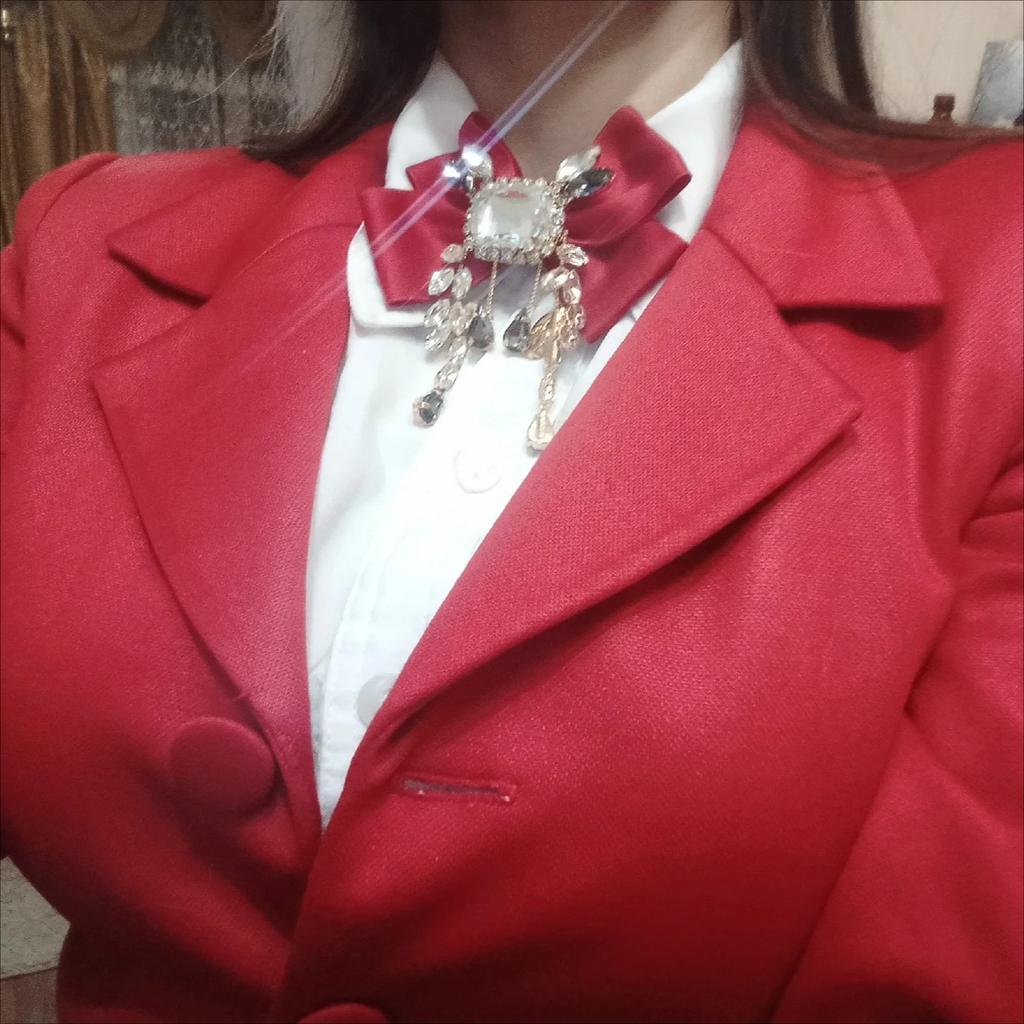 Vintage British Style Bowknot Brooch for Women - Rhinestone & Tassel Bow Tie Collar Pin - Elegant Fabric Flower Shirt Jewelry