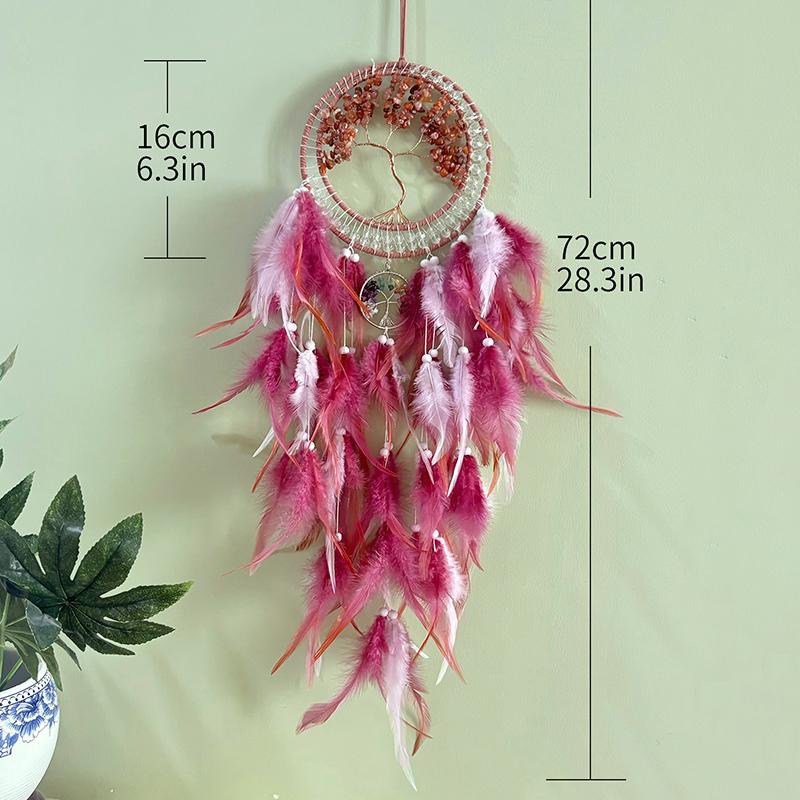 Handmade Crystal Stone Wind Chimes Dream Catcher Colorful Feathers Bedroom Hanging Ornaments Wall Pendants Festival Party Gifts