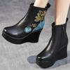 Fashion GKTINOO Handmade Boots For Women Genuine Leather Ankle Shoes Embroidery Vintage Platform Women Shoes Round Toes Wedges Boots
