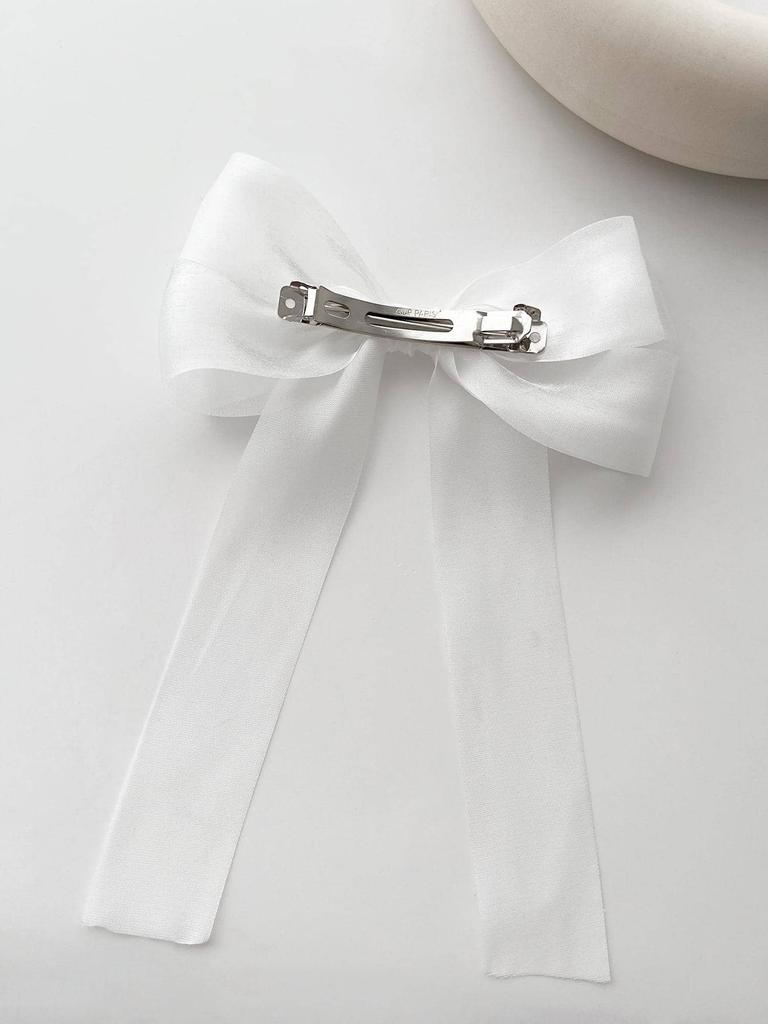 Women's Spring and Summer Solid Mesh Bow Hair Accessory Hair Clip, Suitable for Pairing with Dresses