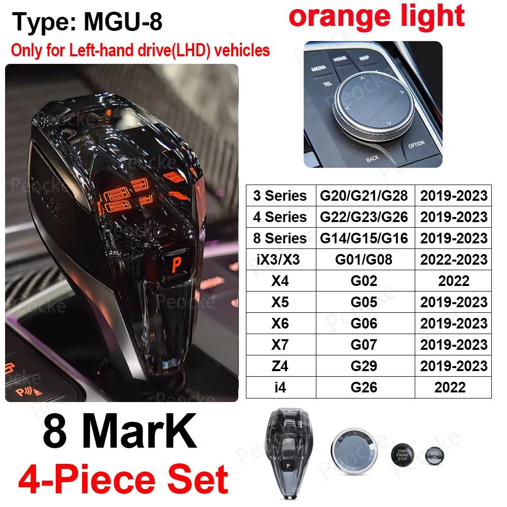 Crystal Gear Shift Knob with Orange Light For BMW G20 G29 G26 G28 G22 G12 X7 G07 X3 G01 X4 G02 X5 G05 iX3 G08 Gearbox Lever Head