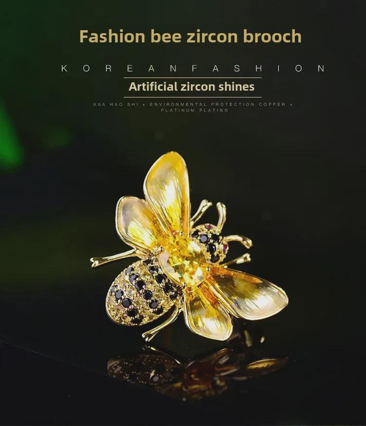 Korean Cute Bee Zircon Brooch: Elegant Enamel Pin for Personality & Style
