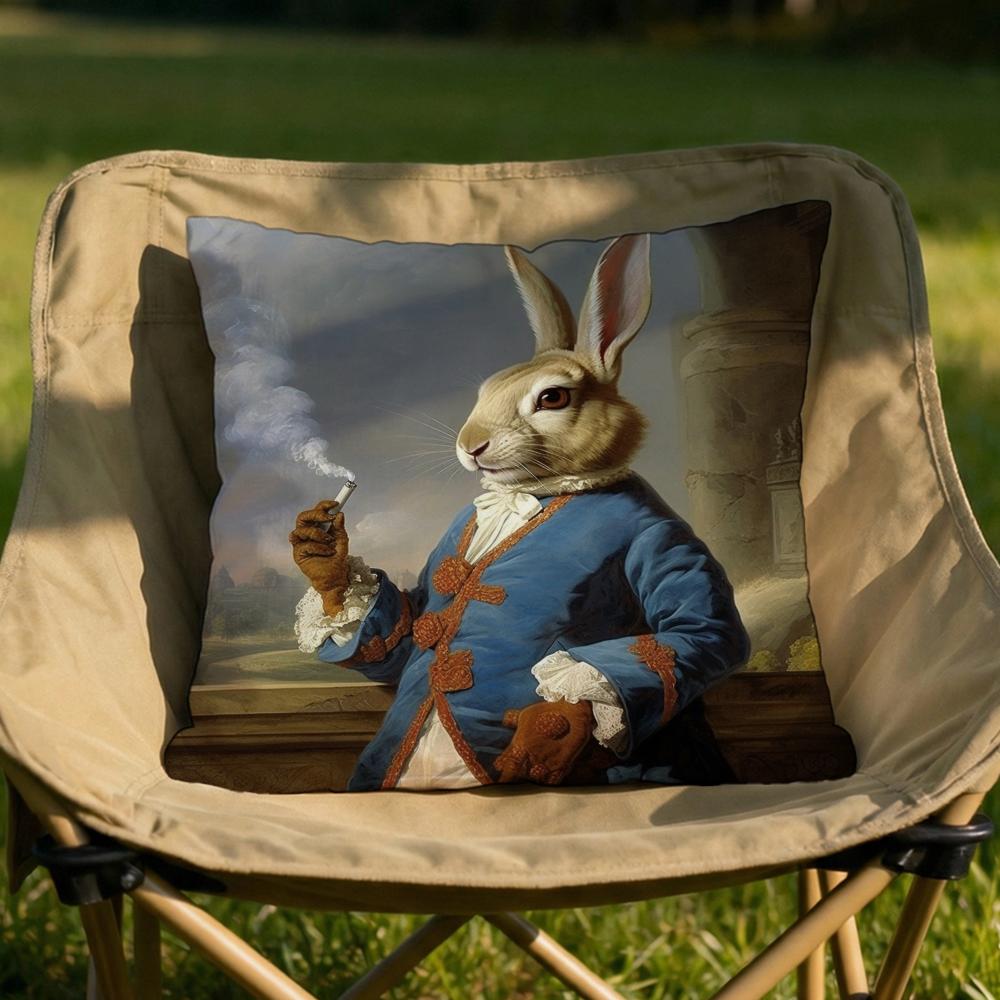 Retro Rabbit Portrait Cushion Cover Soft Reversible Durable Pillow Cover MultiScene Use for Home Car Daily Comfort