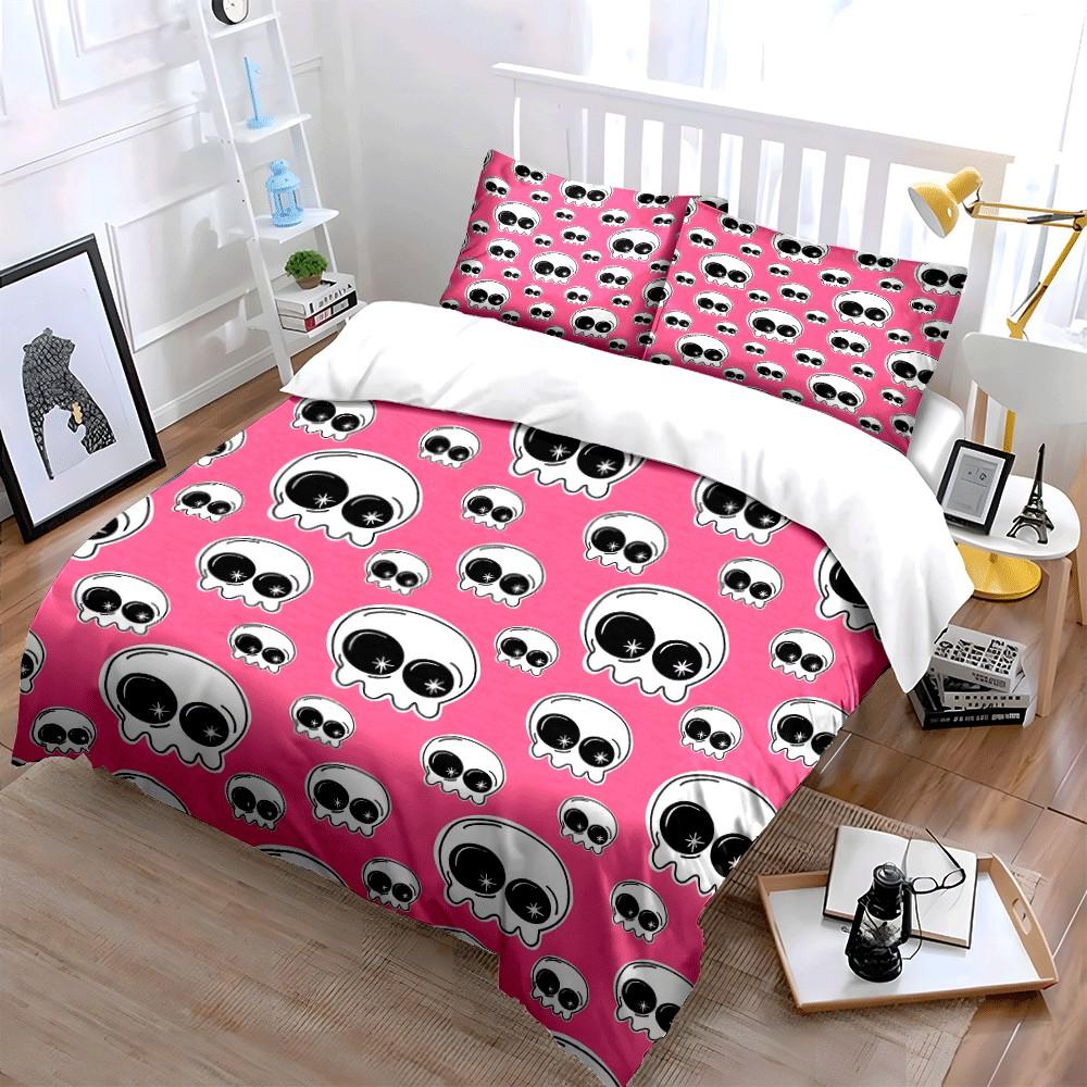 "Pink Skull Pattern Decoration Set" Exquisite three-piece bedding set gift for kids and adults