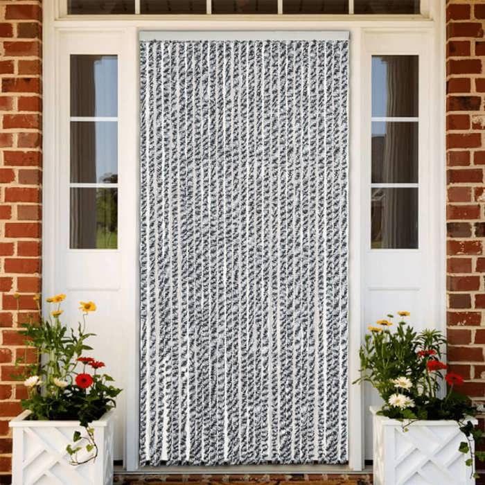 VidaXL Rideau anti-mouches gris et noir et blanc 118x220 cm chenille, rideau anti-mouche de porte, rideau d’insectes de 4004882