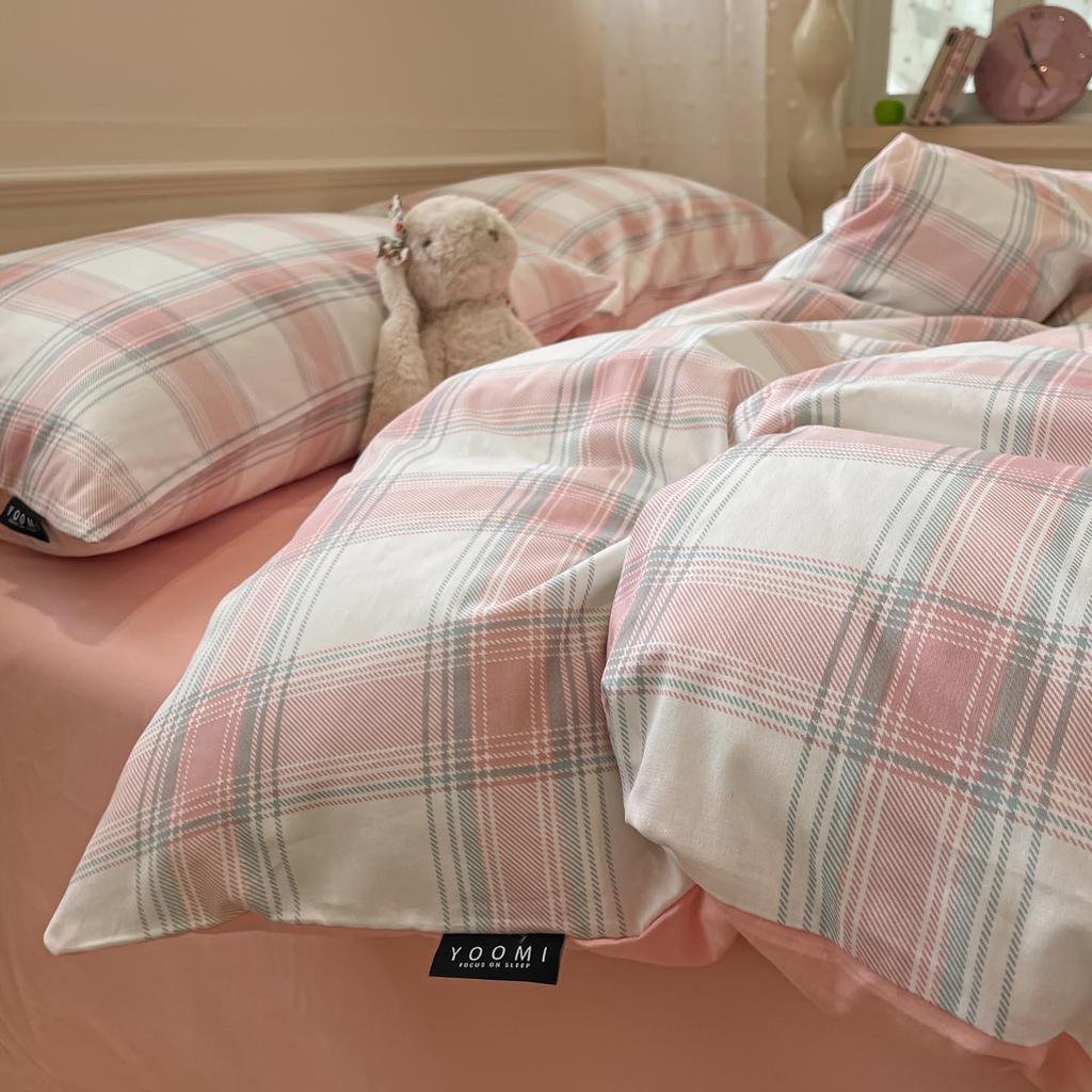 New 100% Cotton Simple Stripe Bedding Set – Includes Duvet Cover, Fitted Sheet, and Four-Piece Set for Dorms