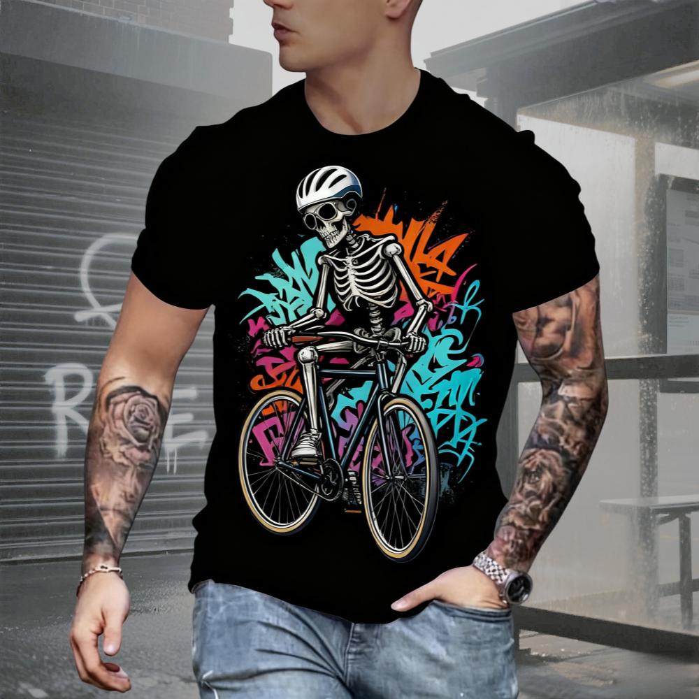 Summer AI Fashion Men's Skull Printed T-Shirts Breathable Short Sleeve Tee O-Neck Men's Clothing Vintage Comfort Y2k Women's Clothes