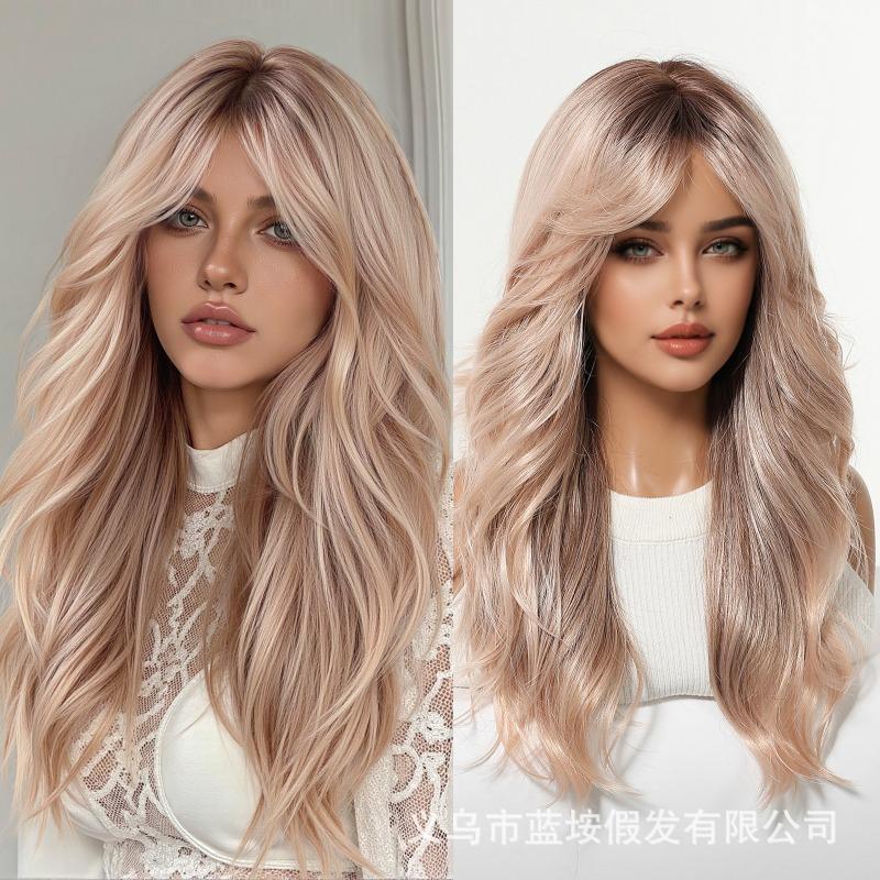 Platinum Gradual Change Wig Air Bangs Fluffy Lazy Wind Curly Hair Full Headgear