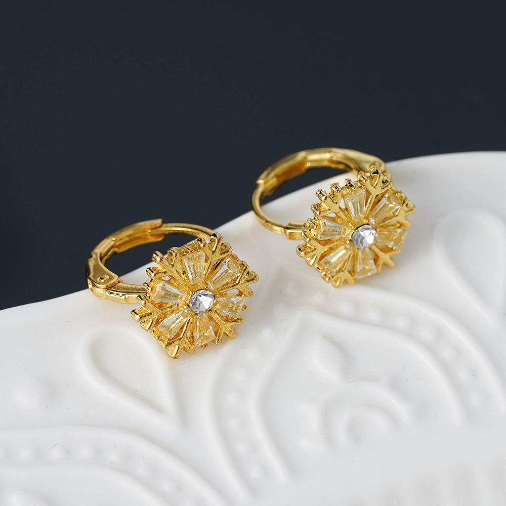 Luxury Diamond Snowflake Earrings Natural Zircon Sunflower Studs Small Cute Ear Jewelry for Women Girls