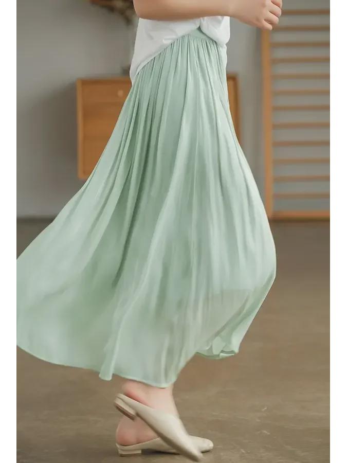 2025 Elegant Summer Gauze Midi Skirt - Romantic Luster, Solid Color, Slim Fit